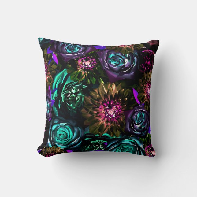Dark Wonderland Bold Glamour Floral Blume Kissen (Vorderseite)