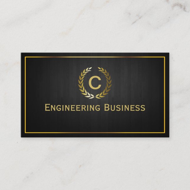 Dark Wood Monogram Zivil Engineer Business Card Visitenkarte (Vorderseite)