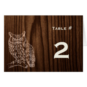 Dark Wood Owl Wedding Reception Tischnummer