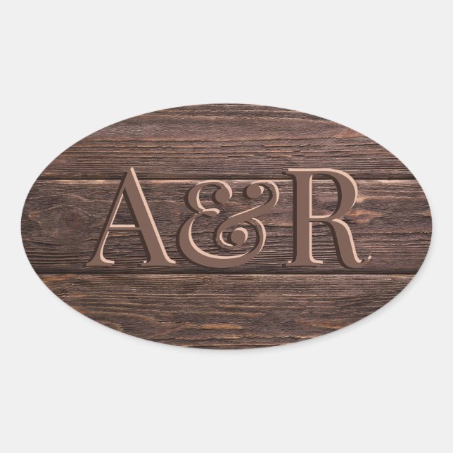 Dark Wooden Effect Sticker Monogramm, (Vorderseite)