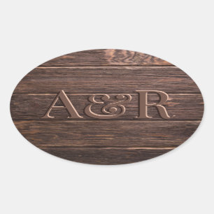 Dark Wooden Effect Sticker Monogramm,
