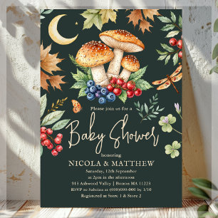 Dark Woodland Fall Mushroom Babydusche Einladung