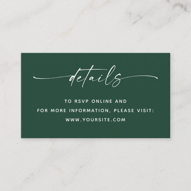 Dark Woodland Green Wedding Details + QR Code Begleitkarte (Vorderseite)