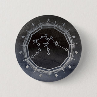 Dark Zodiac: Aquarius Birth Sign Black & Silver Button