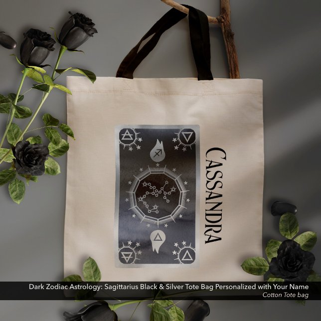 Dark Zodiac Astrologie Sagittarius Silbername Tragetasche (Dark Zodiac Astrology: Sagittarius Black Silver Name Tote Bag)