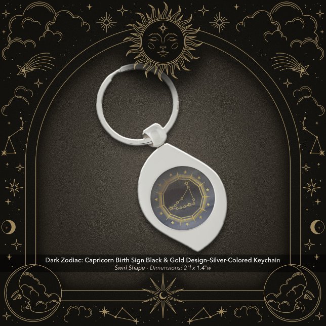 Dark Zodiac: Capricorn Birth Sign Black & Gold Schlüsselanhänger (Dark Zodiac: Capricorn Birth Sign Black & Gold Design on a Silver-Colored Keychain)