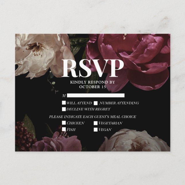 Darkblush Burgundy Meal Choice Wedding RSVP Einladungspostkarte (Vorderseite)