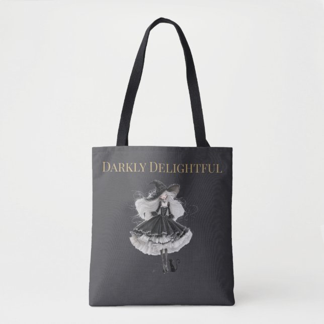 Darkly Delightful – Gothic Witch & Cat Tote Bag (Vorderseite)