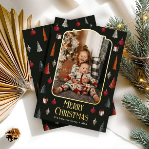 DarkPastel Retro Weihnachtsfamilie Foto Folien Feiertagskarte