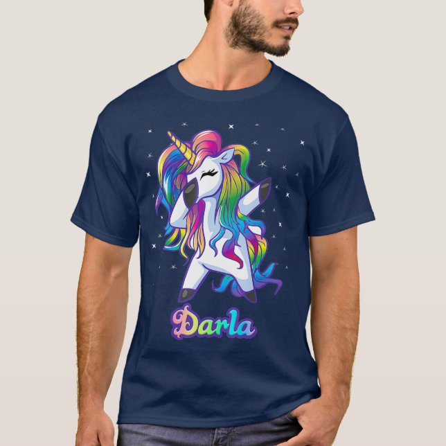 DARLA Name Personalisiert Custom Rainbow Unicorn T-Shirt (Vorderseite)