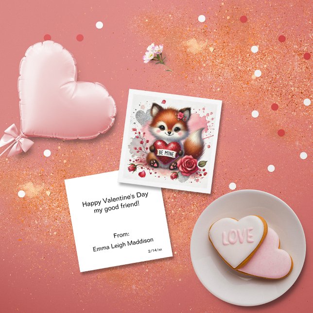Darling Be Mine Girly Fox Classroom Valentine Mitteilungskarte (Von Creator hochgeladen)