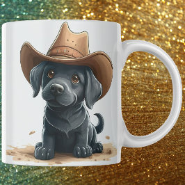 Darling Black Lab Welpe hellt den Moment auf Kaffeetasse