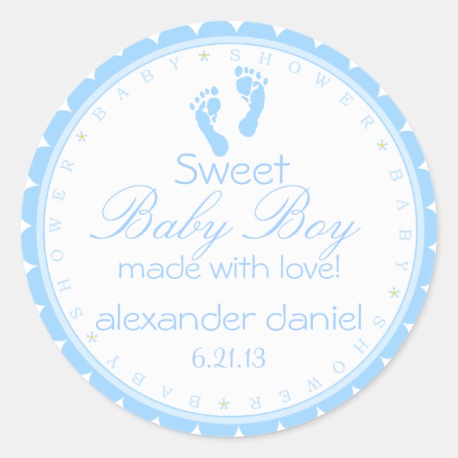 Darling Blue Footprints Baby Dusche Runder Aufkleber (Vorderseite)