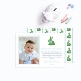 Darling Bunny Green Blue Baby Boy Picture Birthday Dankeskarte