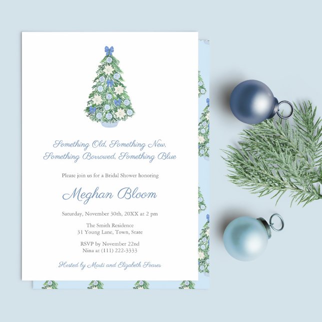 Darling etwas altes neues geliehen blauer Einladun Einladung (Something Old New Borrowed Blue Chinoiserie Christmas Holidays Bridal Shower Party Invitation)
