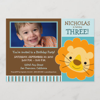 Darling Lion Boys Birthday Party Invite (Aqua) Einladung