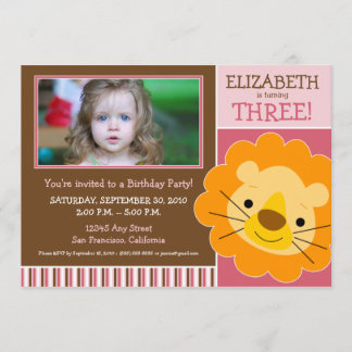 Darling Lion Girls Geburtstagsparty Invite (pink) Einladung