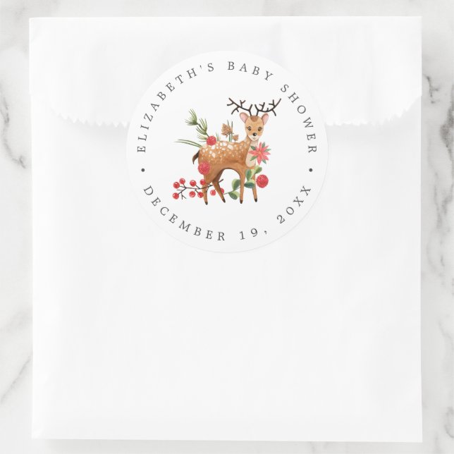 Darling Reindeer | Christmas Baby Dusche Gefallen Runder Aufkleber (Tasche)