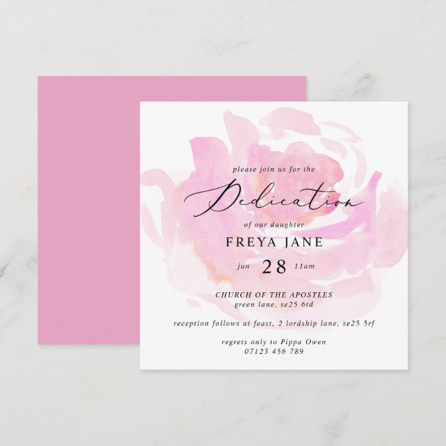 Darling Rose Baby Dedication Square Einladung (Vorne/Hinten)