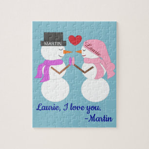 Darling Snowpeople in Liebe: Light Blue Christmas Puzzle