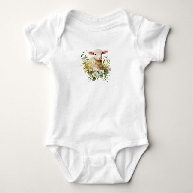 Darling Watercolor Baby Lamm mit Blume Strampler (Vorderseite)
