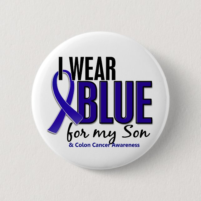 Darmkrebs trage ich Blau für meinen Sohn 10 Button (Vorderseite)