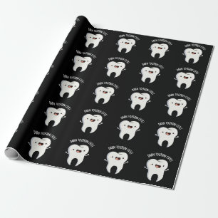 Darn Tooth-in Niedlich Funny Tooth Pun Dark BG Geschenkpapier
