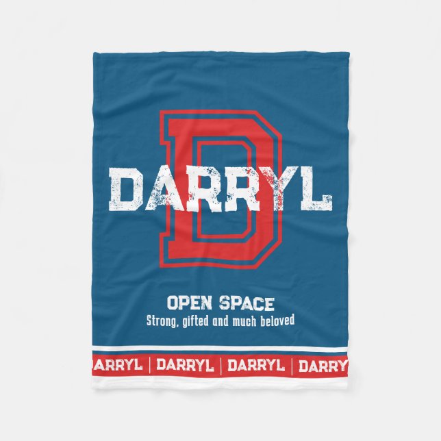 Darryl Name bedeutet Sportmonogramm rot blau Fleecedecke (Vorderseite)