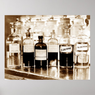 Darstellung apothekarischer Flaschen mit Medikamen Poster