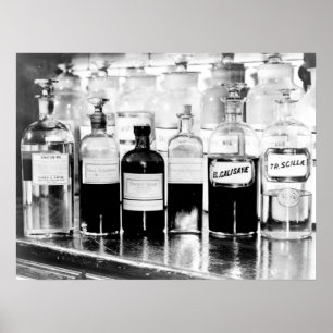 Darstellung apothekarischer Flaschen mit Medikamen Poster