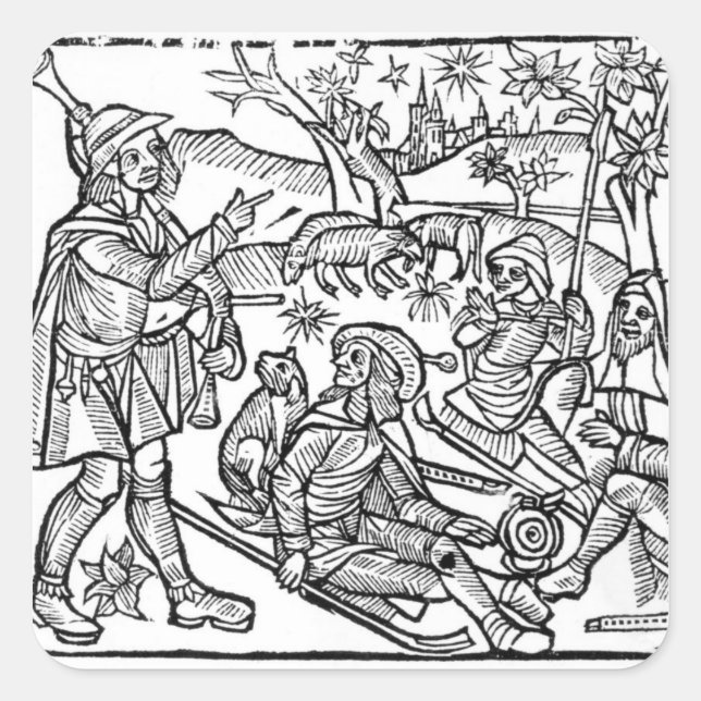 Darstellung aus dem 'Kalendar of Shepherds' Quadratischer Aufkleber (Vorderseite)