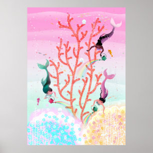 Darstellung der Meerjungfrauen-Korallengärten Poster