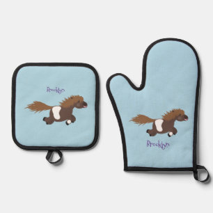 Darstellung der Pony-Cartoon in Shetland-niedlich Ofenhandschuh & Topflappen-Set