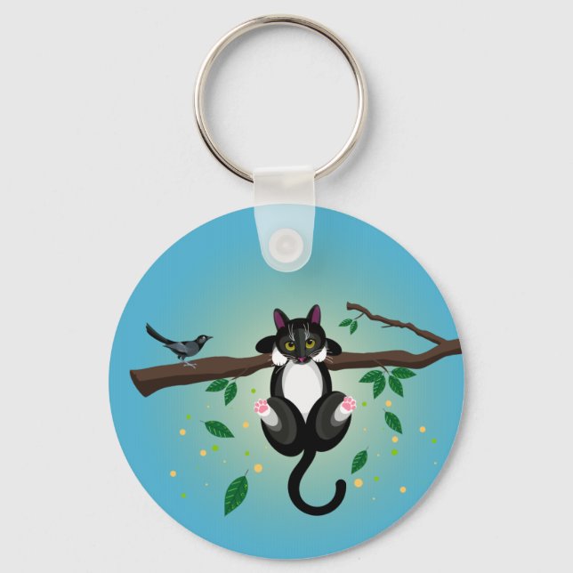 Darstellung der schwarz-weißen Katze - Tastenansch Schlüsselanhänger (Vorderseite)