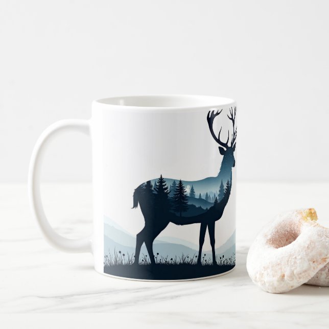 Darstellung der Silhouette eines anmutigen Hirsche Kaffeetasse (Mit Donut)