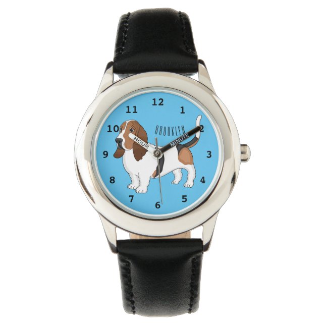 Darstellung des Basset-Hunde-Cartoon Armbanduhr (Vorderseite)