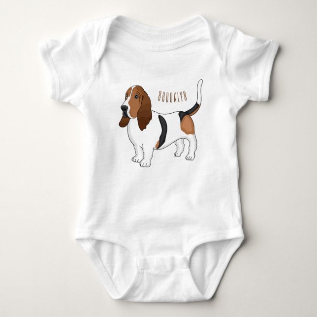 Darstellung des Basset-Hunde-Cartoon Baby Strampler (Vorderseite)
