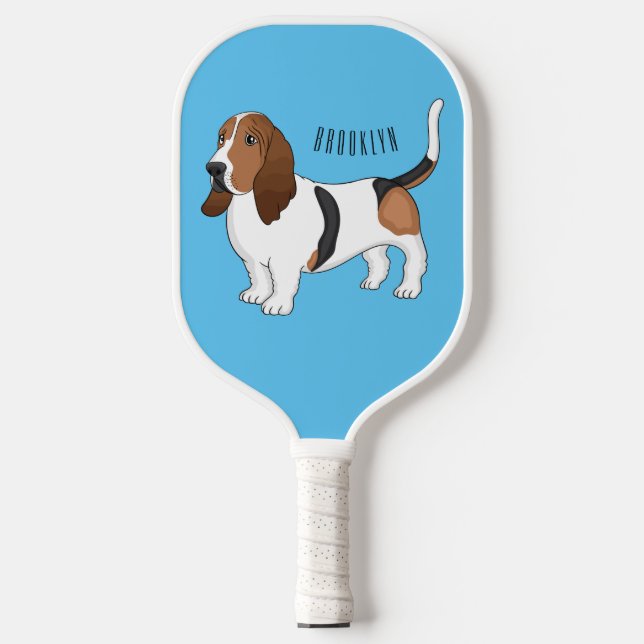 Darstellung des Basset-Hunde-Cartoon Pickleball Schläger (Vorderseite)