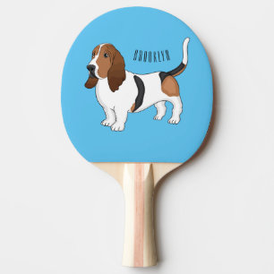 Darstellung des Basset-Hunde-Cartoon Tischtennis Schläger