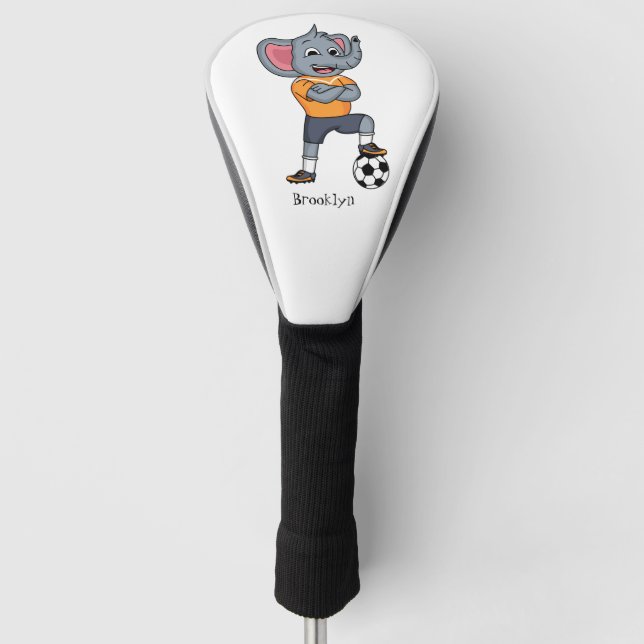 Darstellung des Cartoon eines Elephanten-Fußballsp Golf Headcover (Vorderseite)