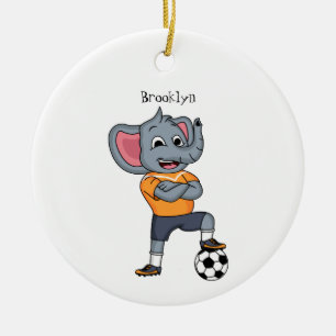 Darstellung des Cartoon eines Elephanten-Fußballsp Keramik Ornament