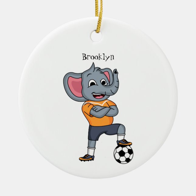 Darstellung des Cartoon eines Elephanten-Fußballsp Keramik Ornament (Vorne)