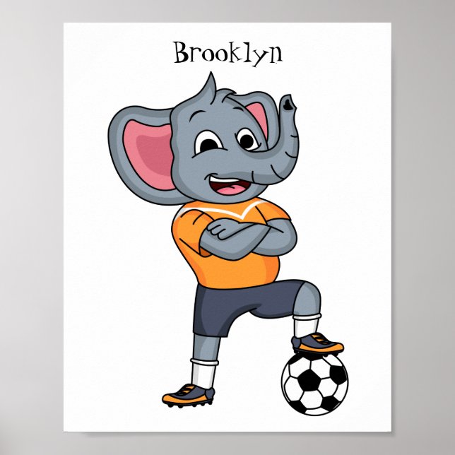 Darstellung des Cartoon eines Elephanten-Fußballsp Poster (Vorne)