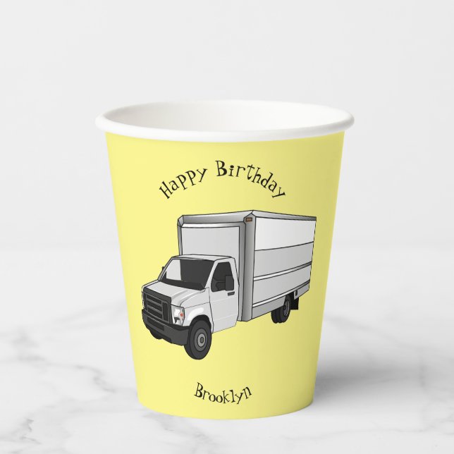 Darstellung des Cartoon im Box-LKW Pappbecher (Vorderseite)