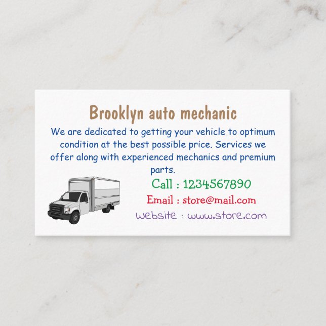 Darstellung des Cartoon im Box-LKW Visitenkarte (Vorderseite)