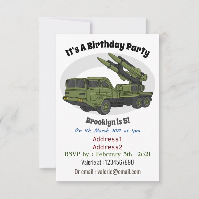 Darstellung des Cartoon von Militärraketen Einladung (Vorderseite)