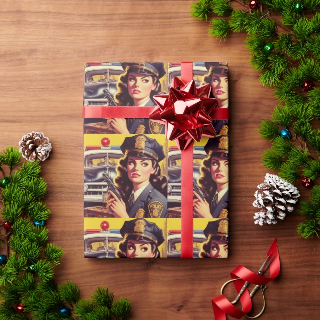 Darstellung des Vintagen Polizeibeamten Geschenkpapier (Feiertagsgeschenk)