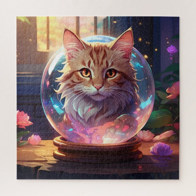Darstellung einer Katze in einem Kristallball Puzzle (Vertikal)