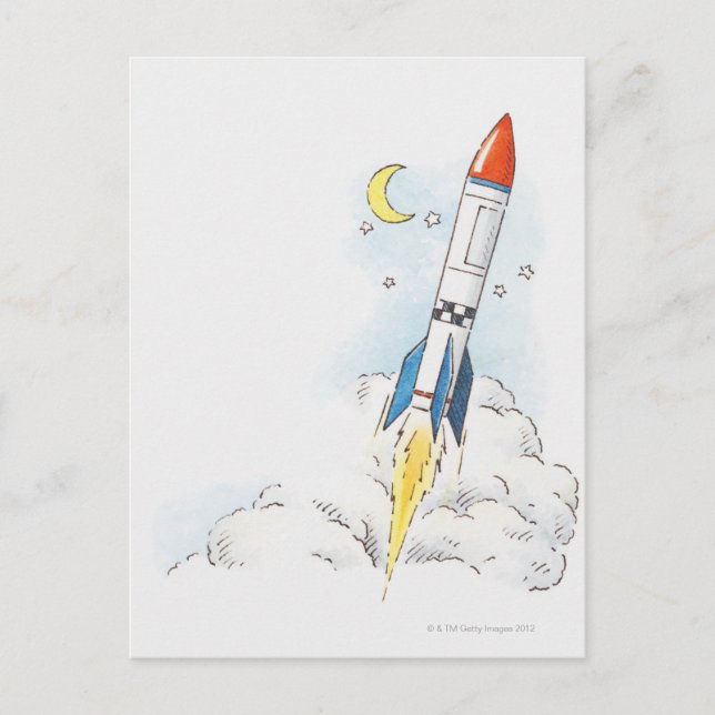 Darstellung einer Rakete, die abfliegt Postkarte (Vorderseite)