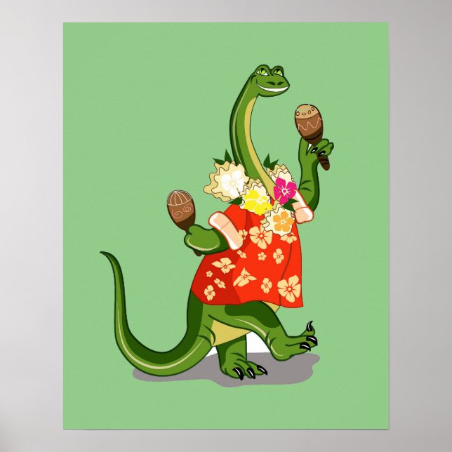 Darstellung eines Brontosaurus, der Maracas spielt Poster (Vorne)